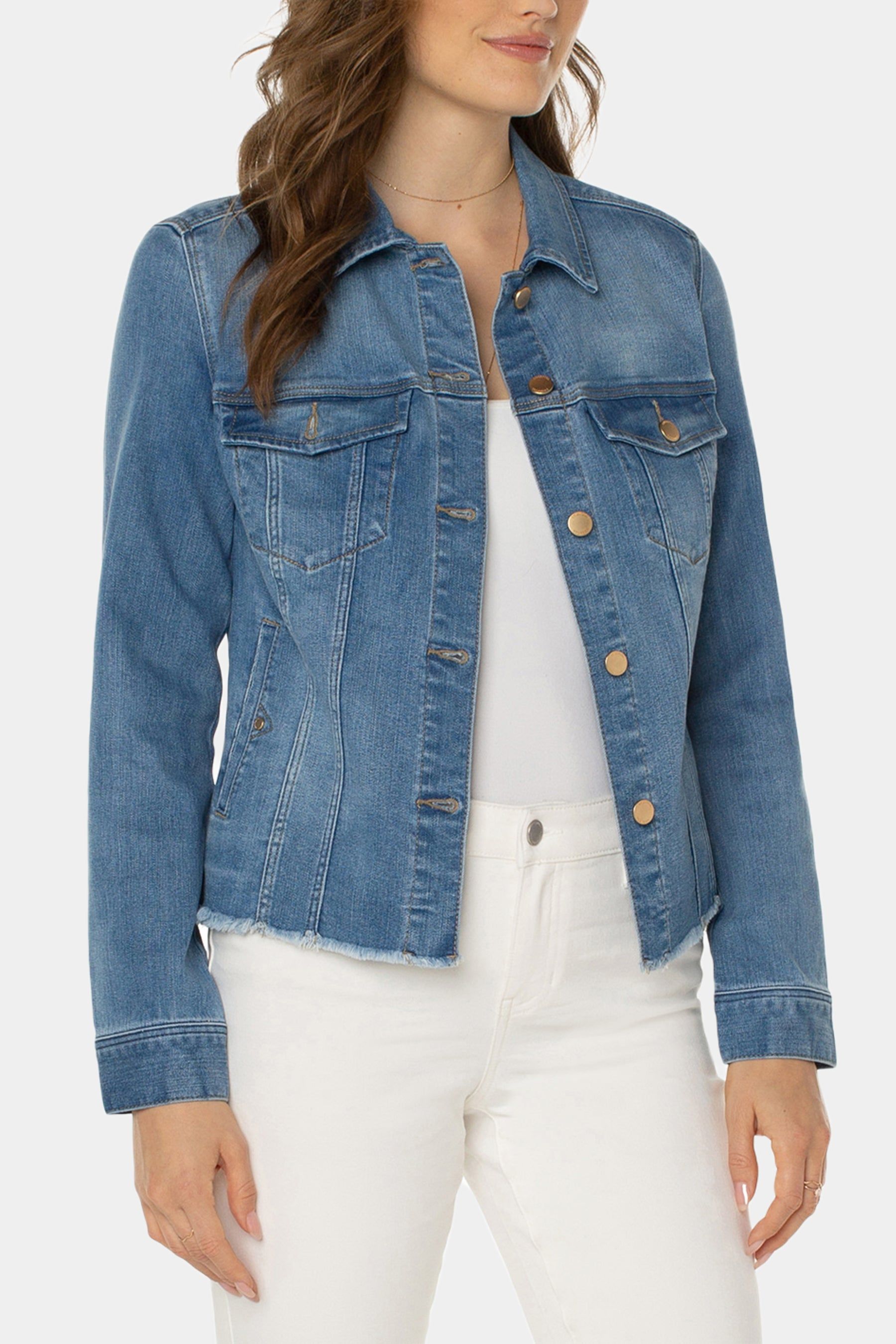Fray Hem Classic Jean Jacket sold by Lord & Taylor product image thumbnail 3