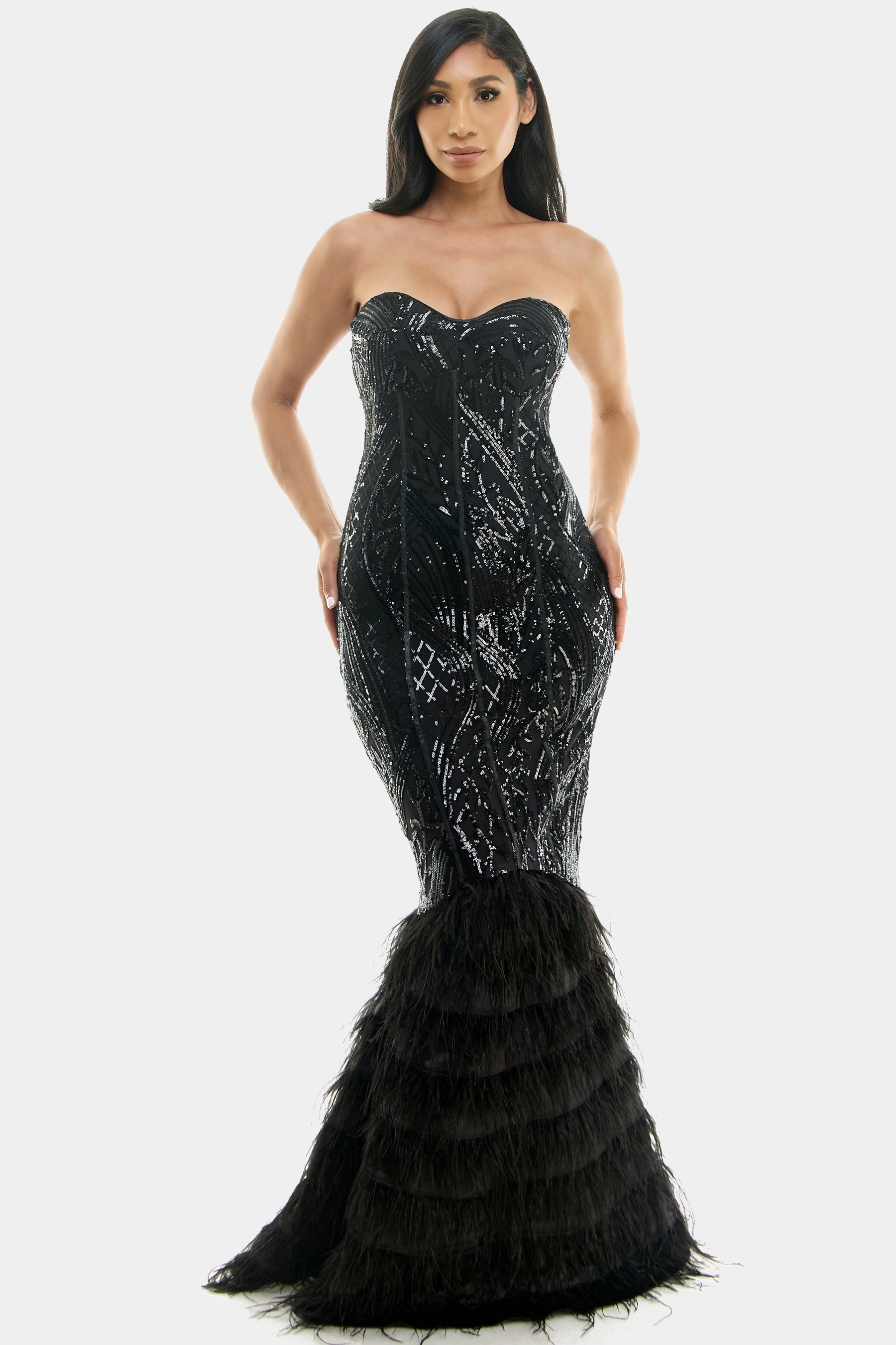 Sequin Feather Gown sold by Lord & Taylor