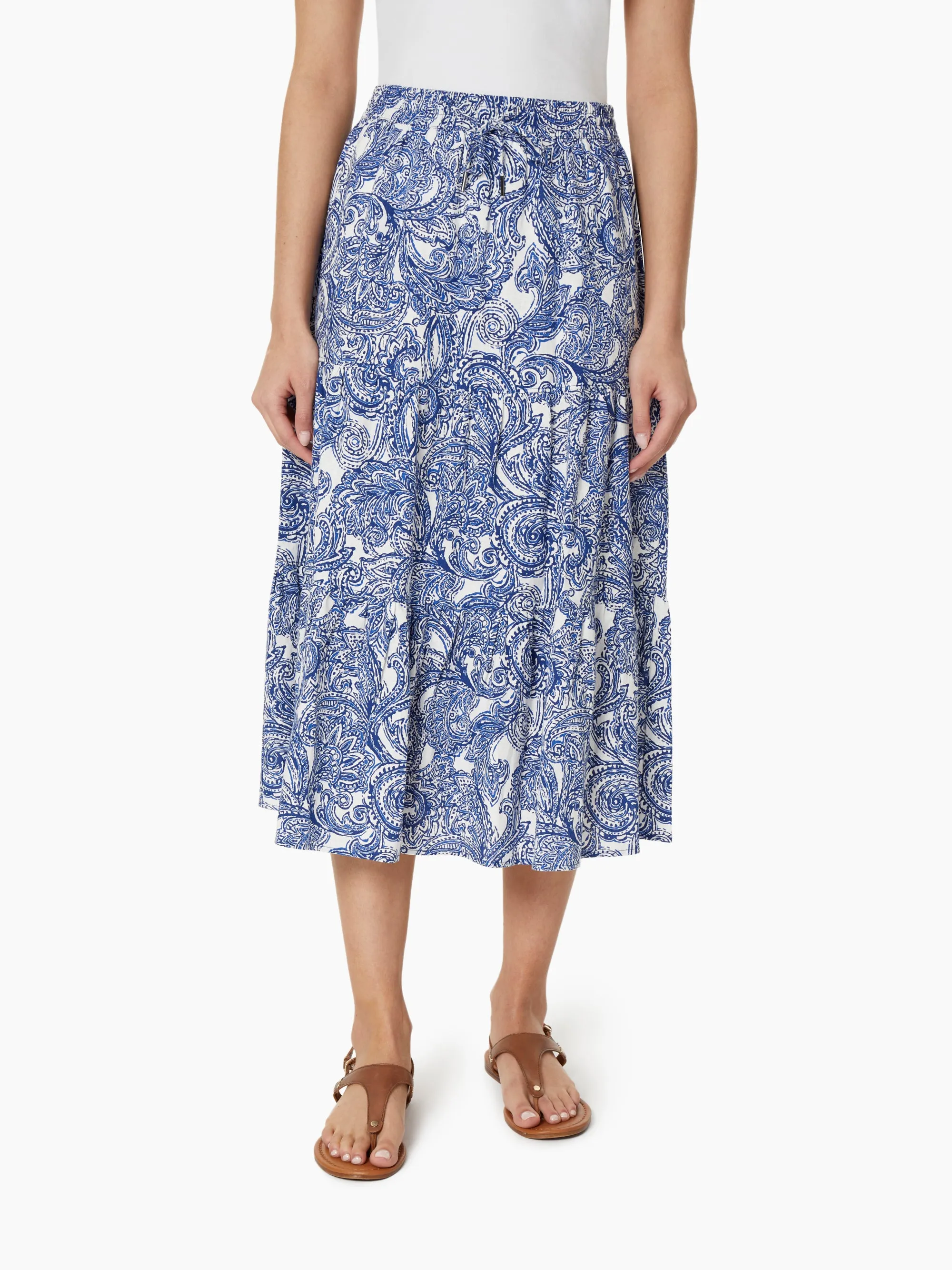 Tiered Printed Linen Drawstring Maxi Skirt sold by Lord & Taylor