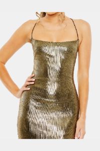 Metallic Corset Back Column Gown sold by Lord & Taylor