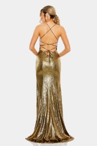 Metallic Corset Back Column Gown sold by Lord & Taylor
