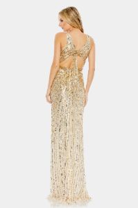 Sequined Faux Wrap Sleeveless Gown sold by Lord & Taylor