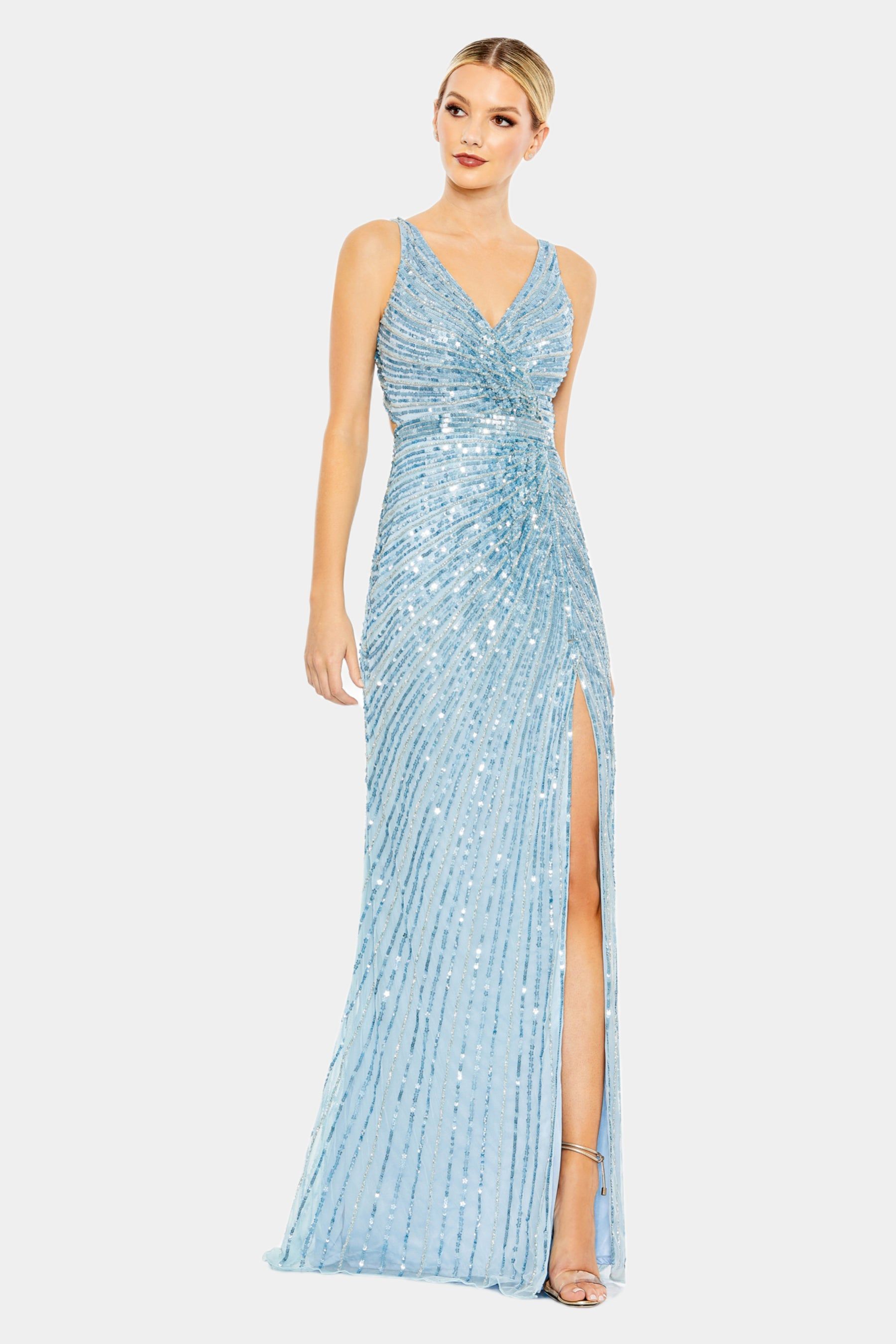 Sequined Faux Wrap Sleeveless Gown sold by Lord & Taylor