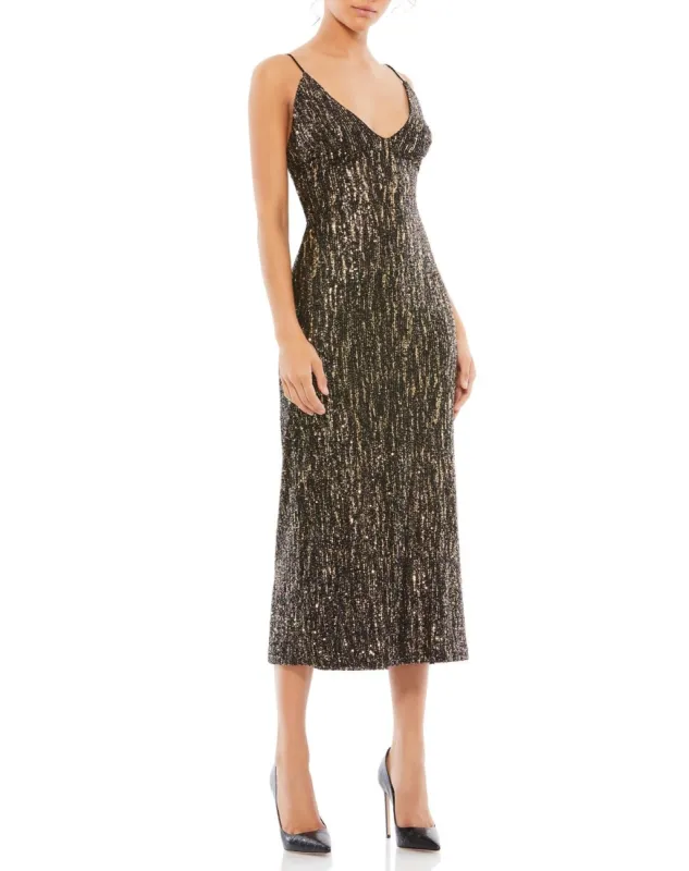Sequined Metallic V-Neck Midi Dress sold by Lord & Taylor