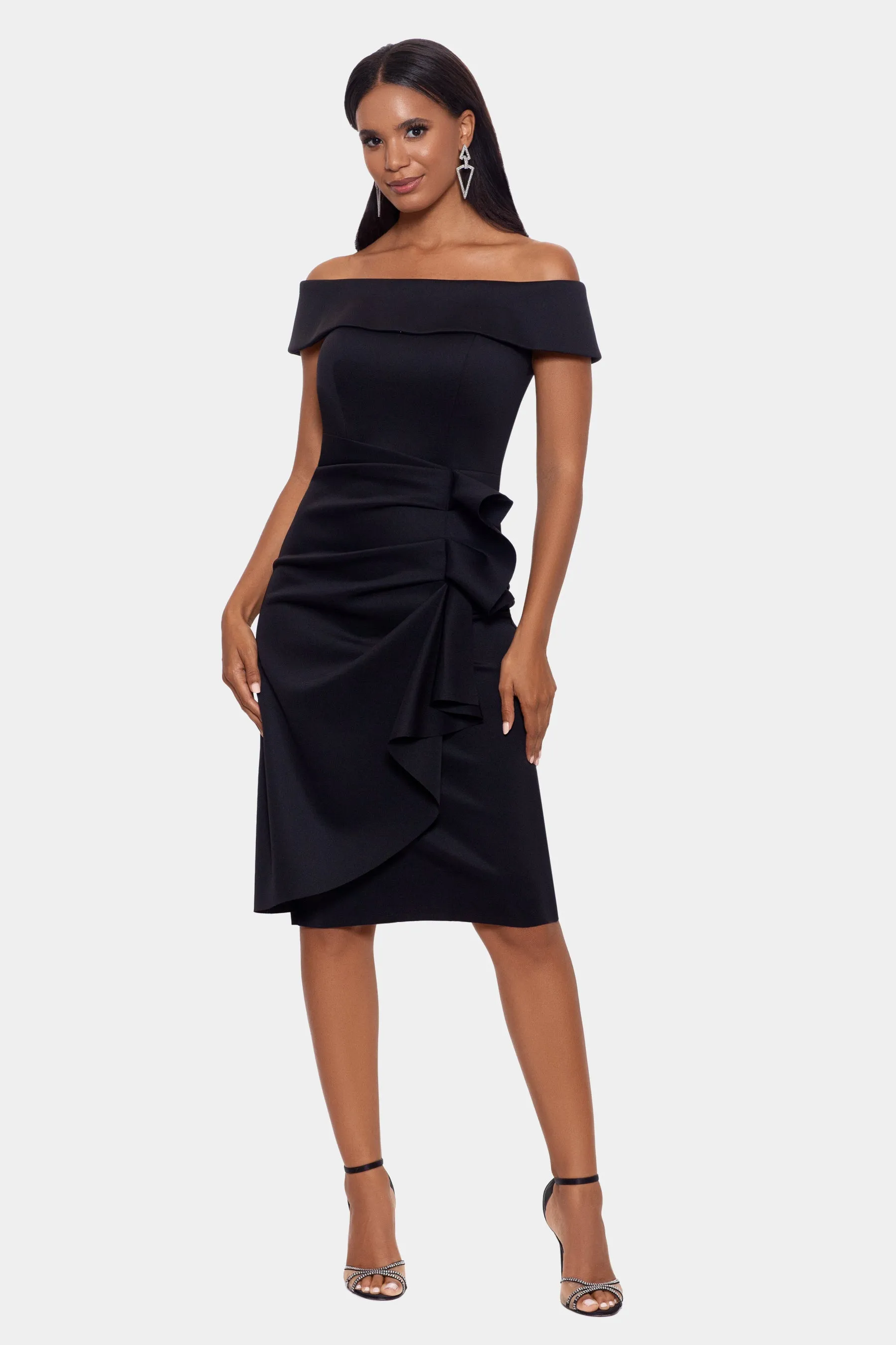 Short Off The Shoulder Scuba Side Rouche Dress sold by Lord & Taylor