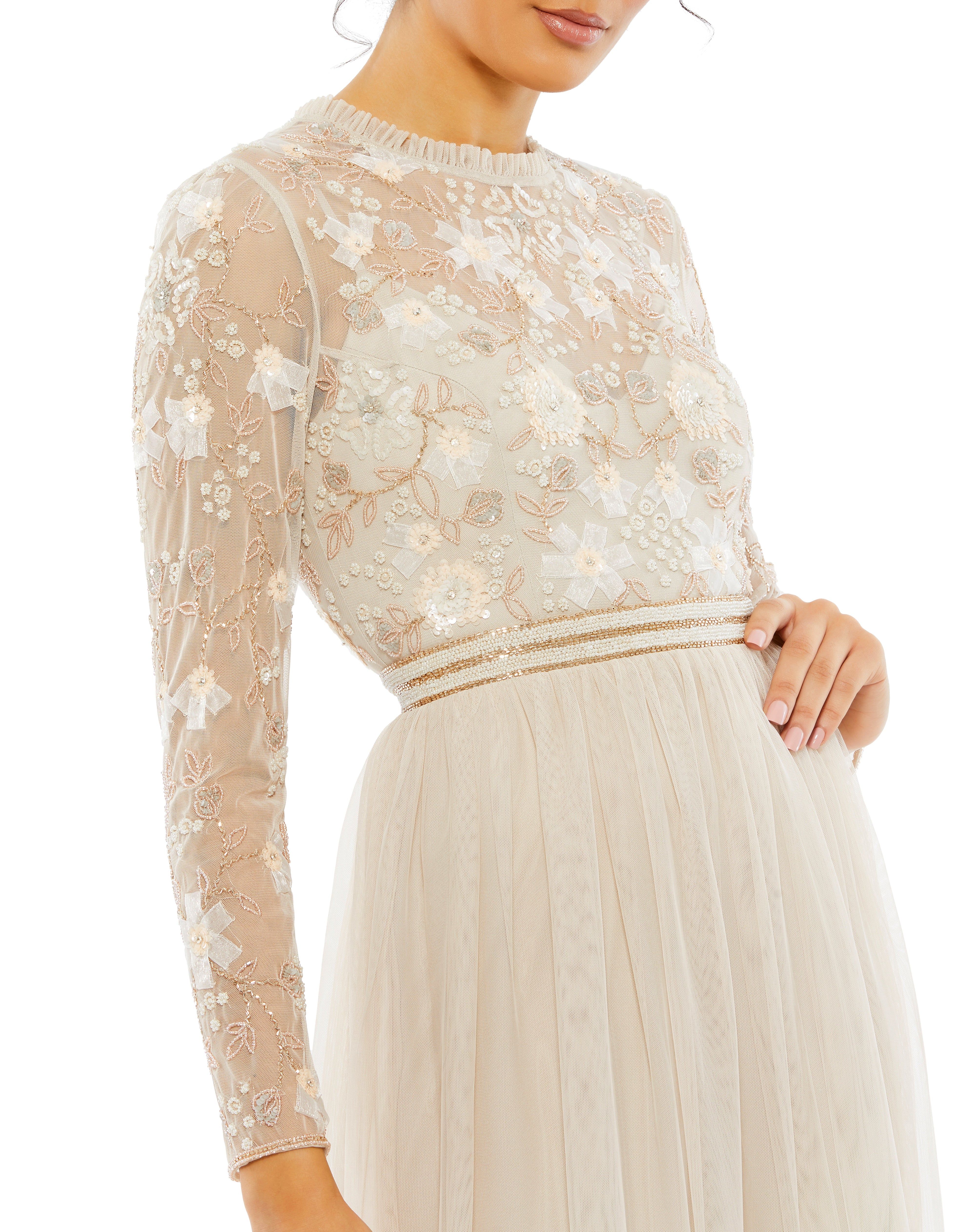 Embellished Illusion High Neck Long Sleeve Gown sold by Lord & Taylor product image thumbnail 4