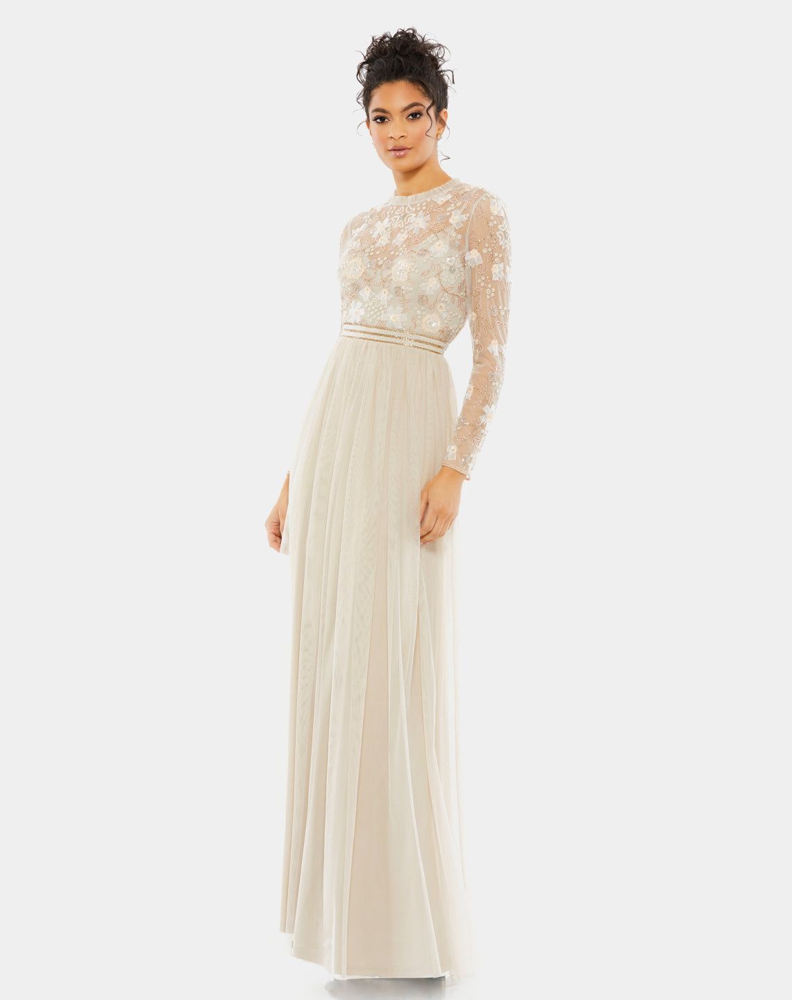 Embellished Illusion High Neck Long Sleeve Gown sold by Lord & Taylor