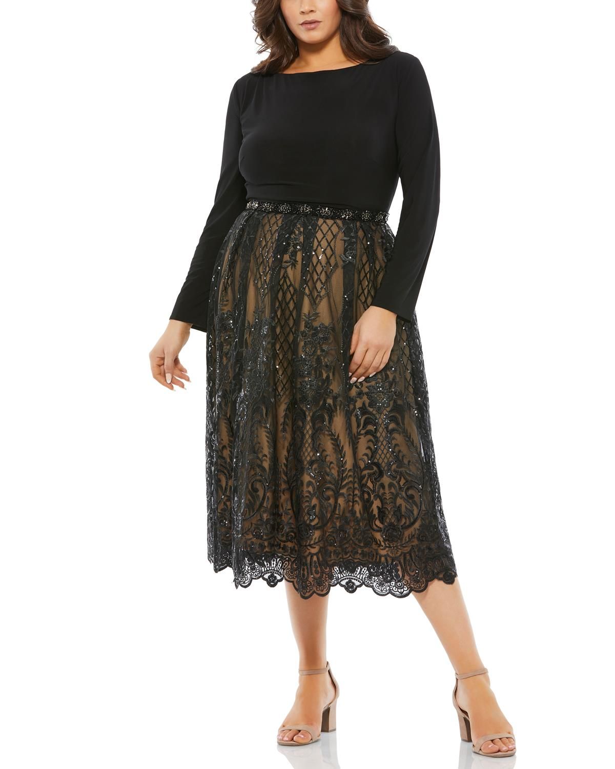 Long Sleeve Sequin Empire Waist Midi Dress sold by Lord & Taylor