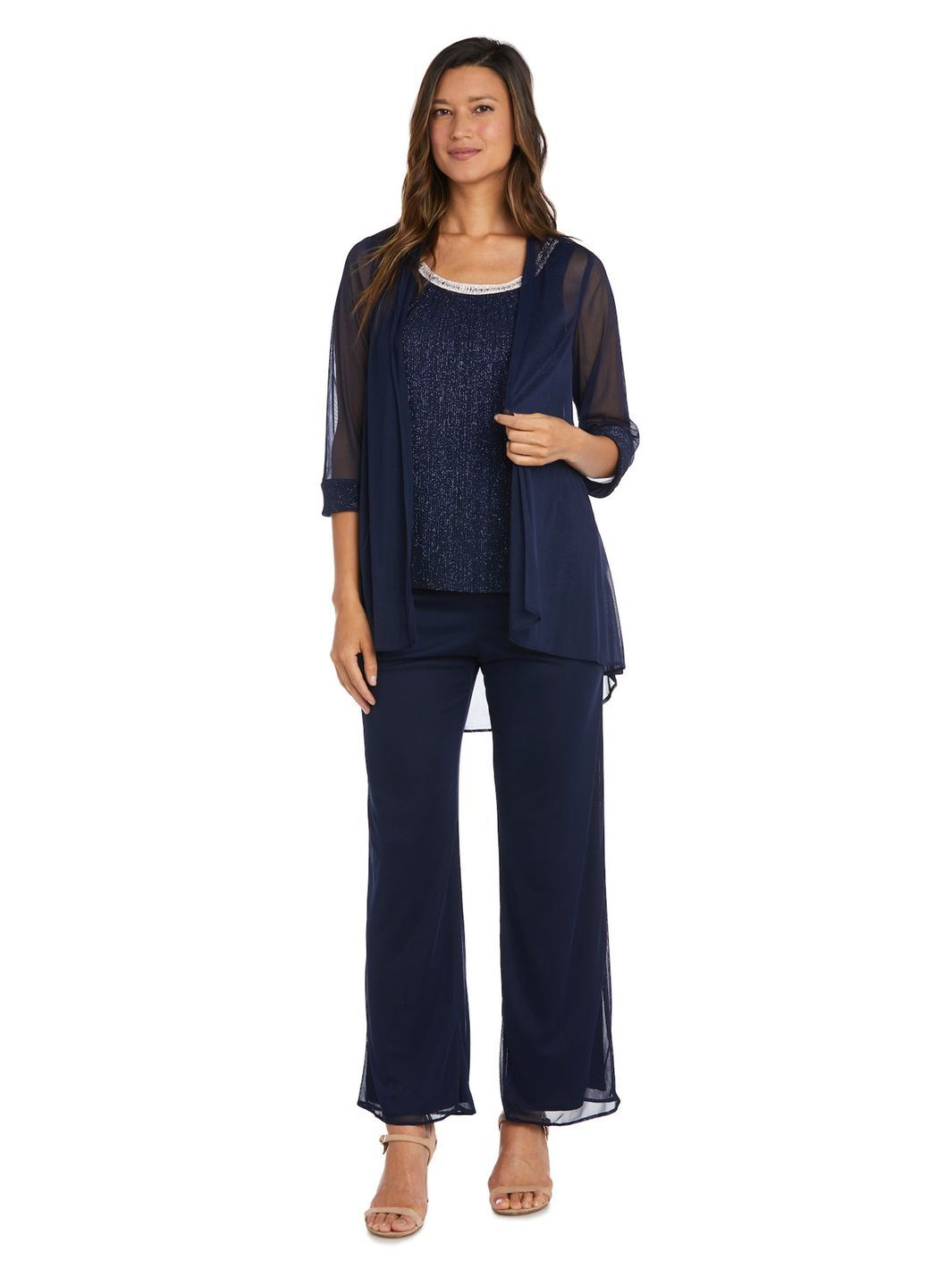 Three Piece Crinkle Chiffon Pant Set With Beaded Neckline sold by Lord & Taylor product image thumbnail 2