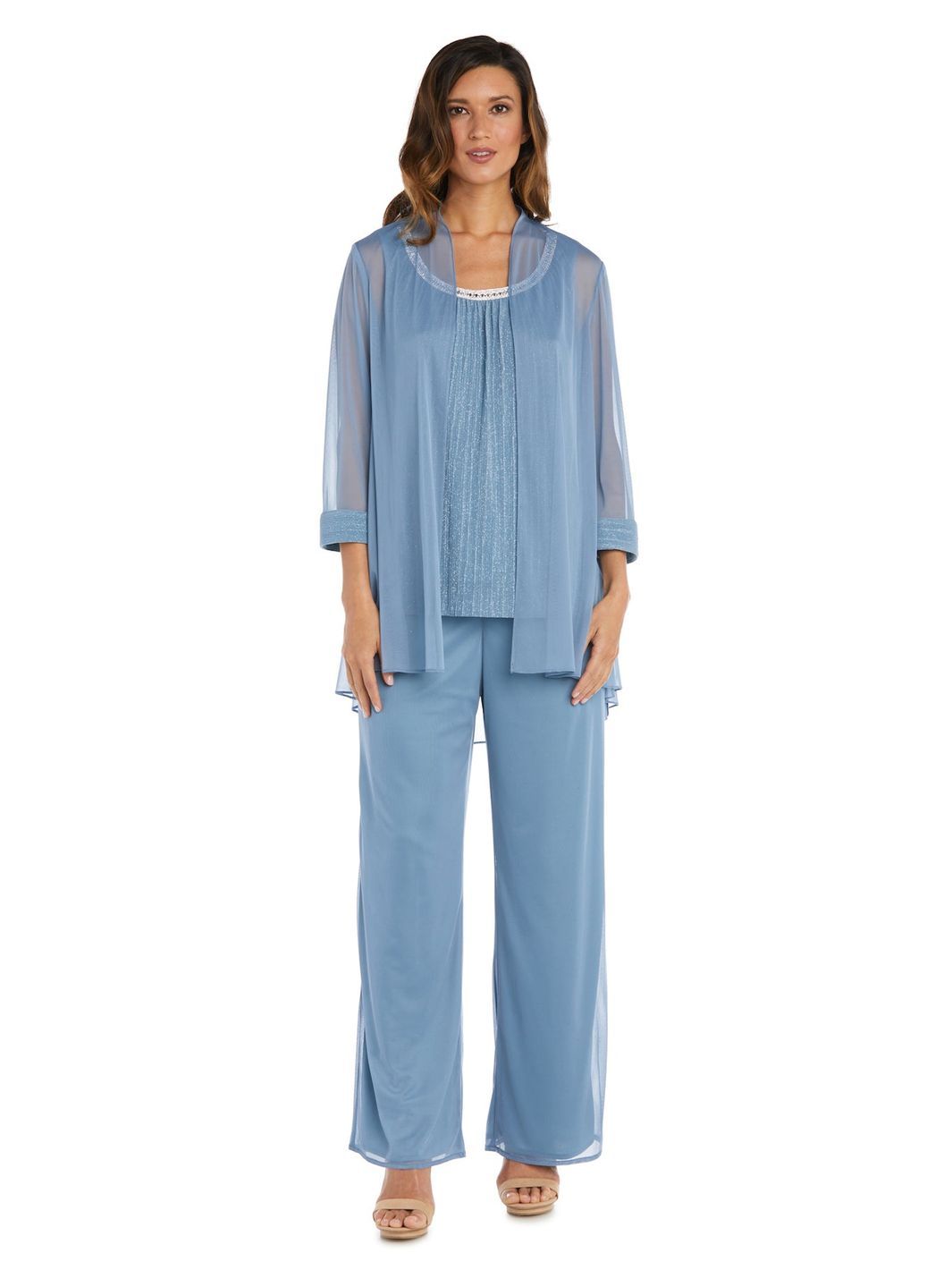 Three Piece Crinkle Chiffon Pant Set With Beaded Neckline sold by Lord & Taylor product image thumbnail 3