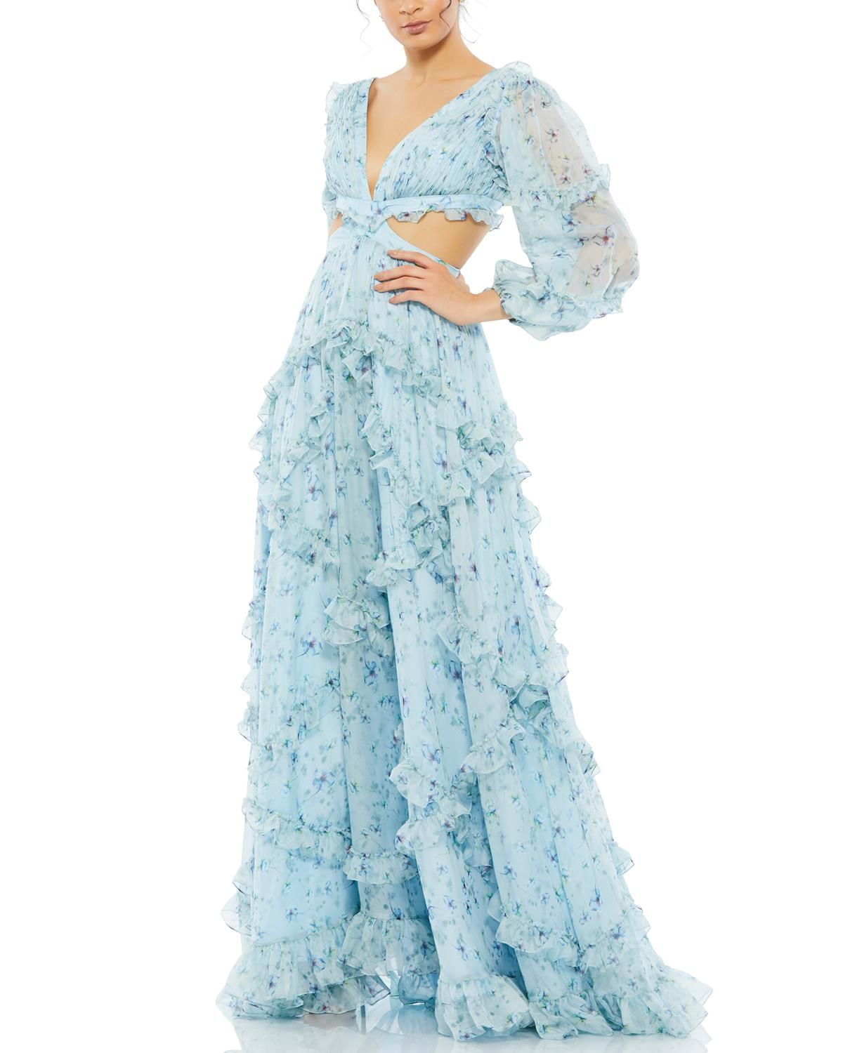 Long Sleeve Ruffle Chiffon Empire Waist Gown sold by Lord & Taylor product image thumbnail 6