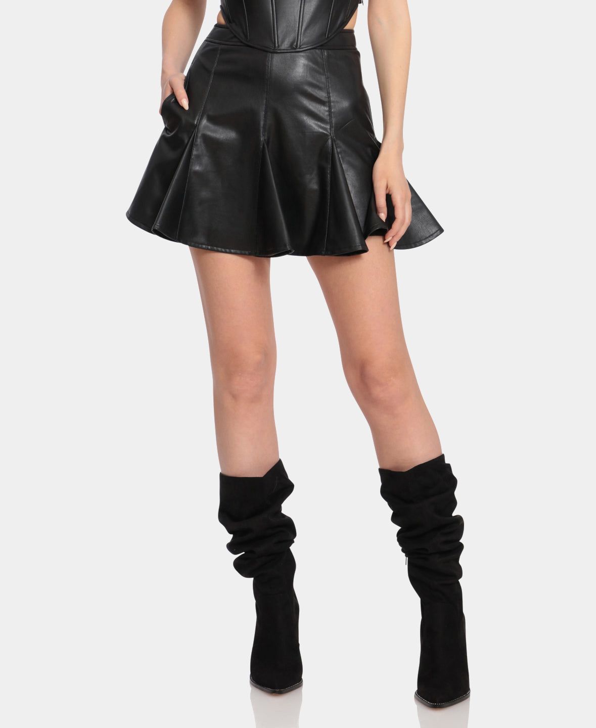 Faux Leather Godet Mini Skirt sold by Lord & Taylor