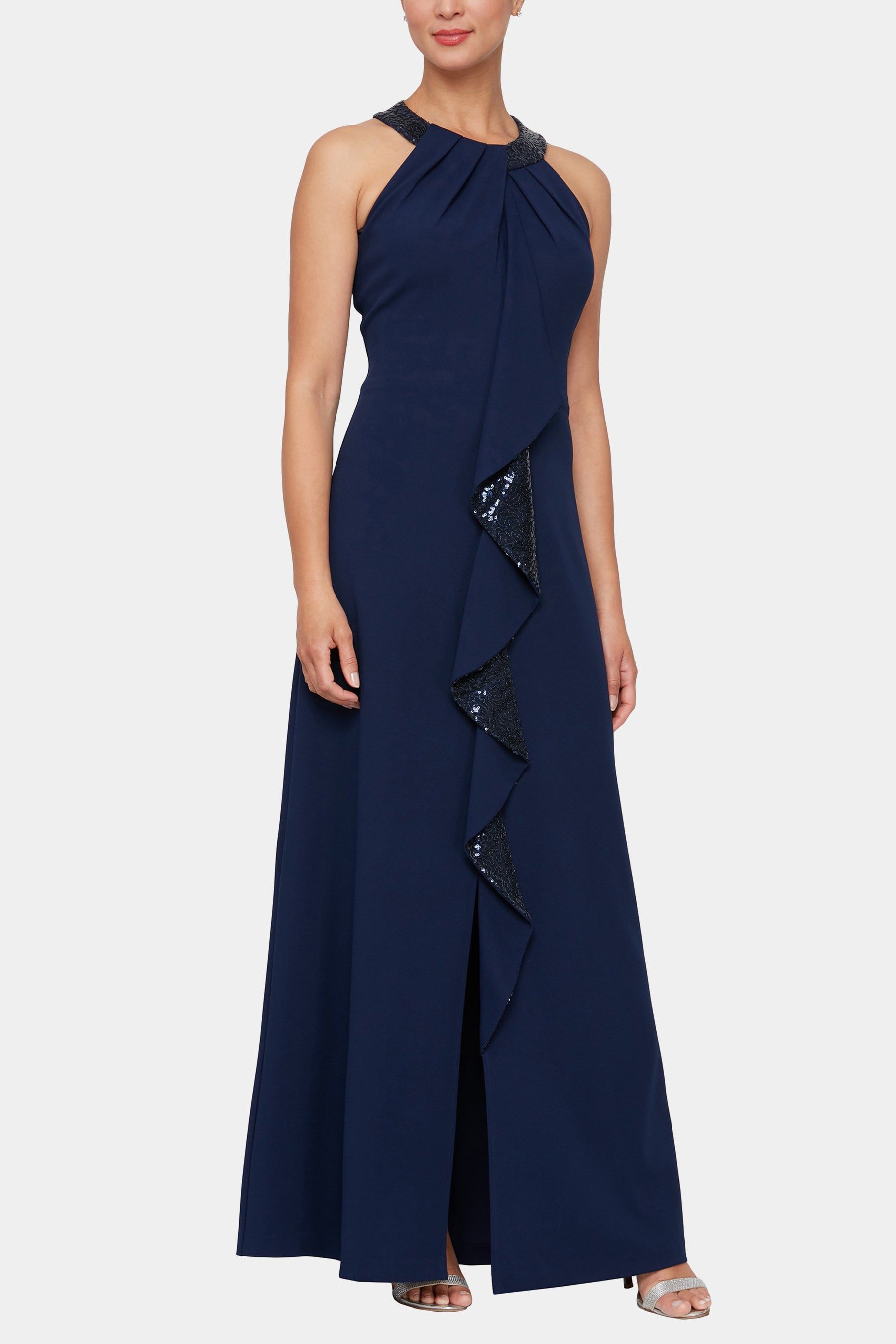 Halter Neckline Dress With Sequin Cascade sold by Lord & Taylor