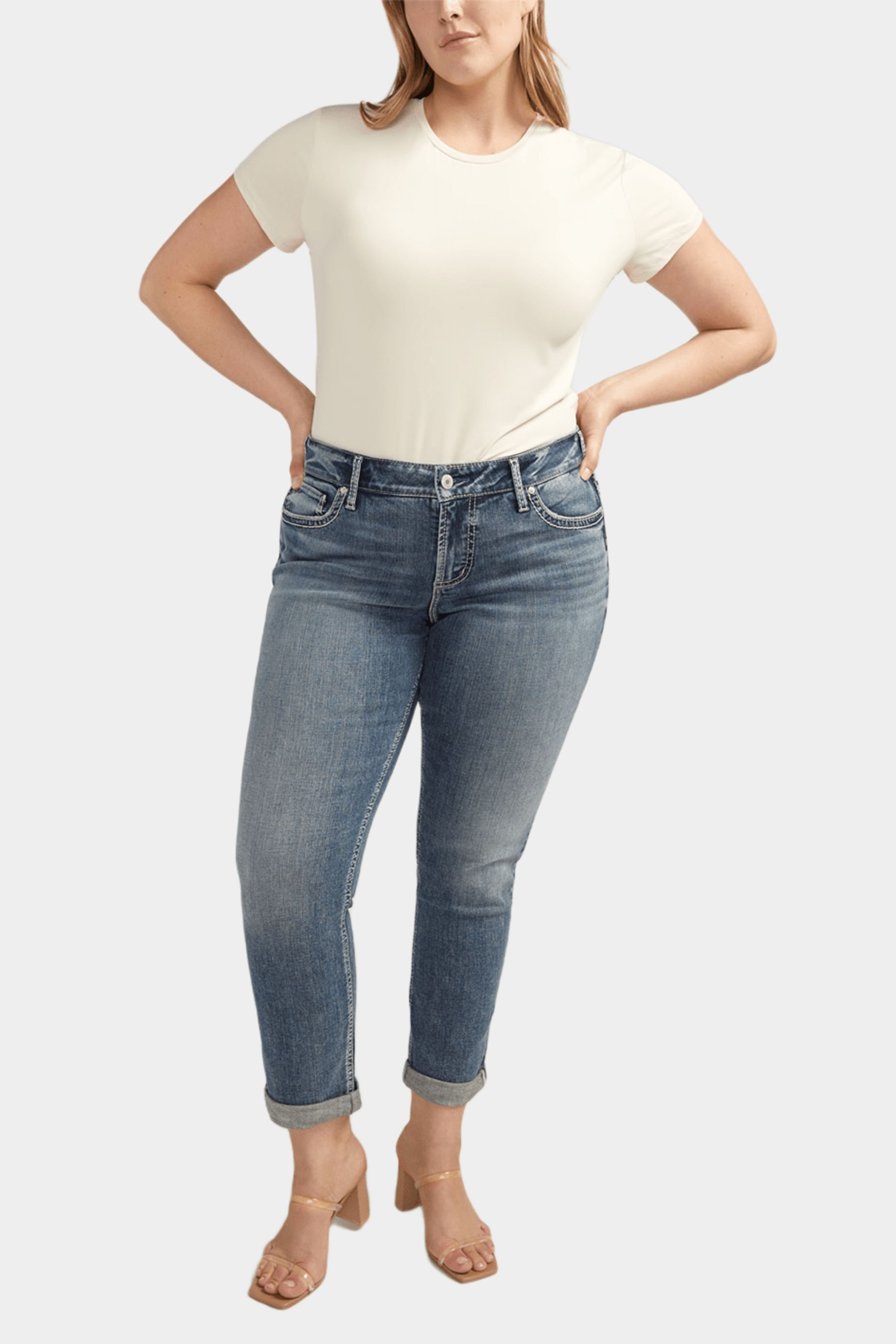 Plus Size Girlfriend Mid Rise Slim Leg Jeans sold by Lord & Taylor