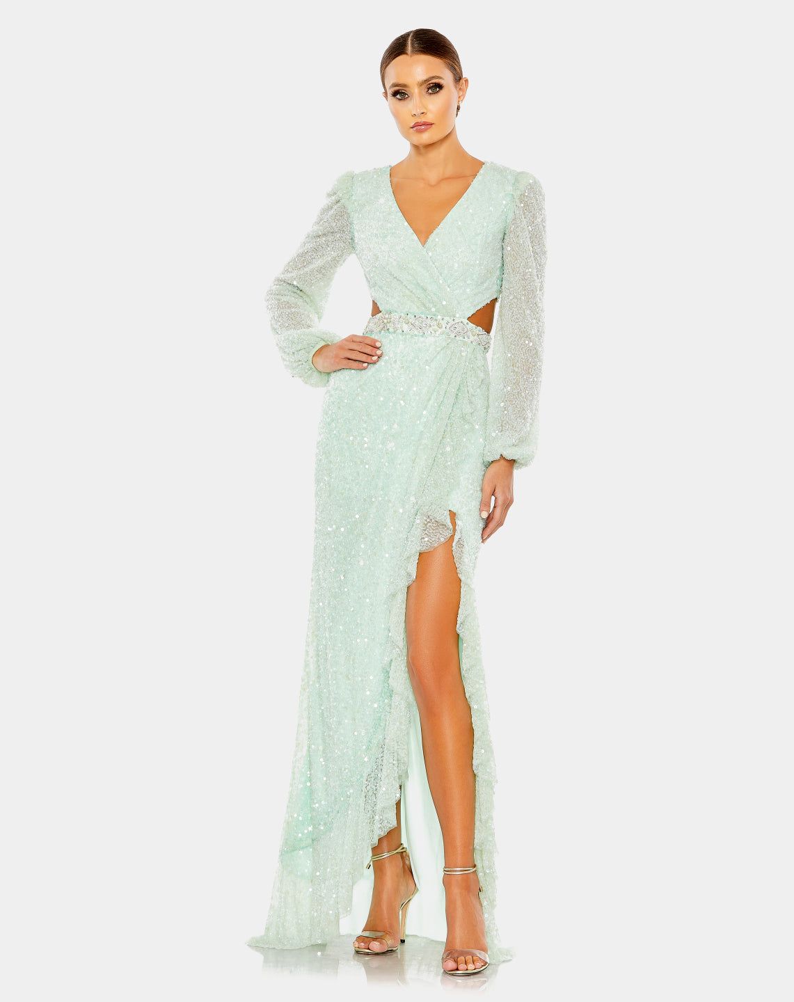 Sequined Faux Wrap Cut Out Puff Sleeve Gown sold by Lord & Taylor product image thumbnail 6