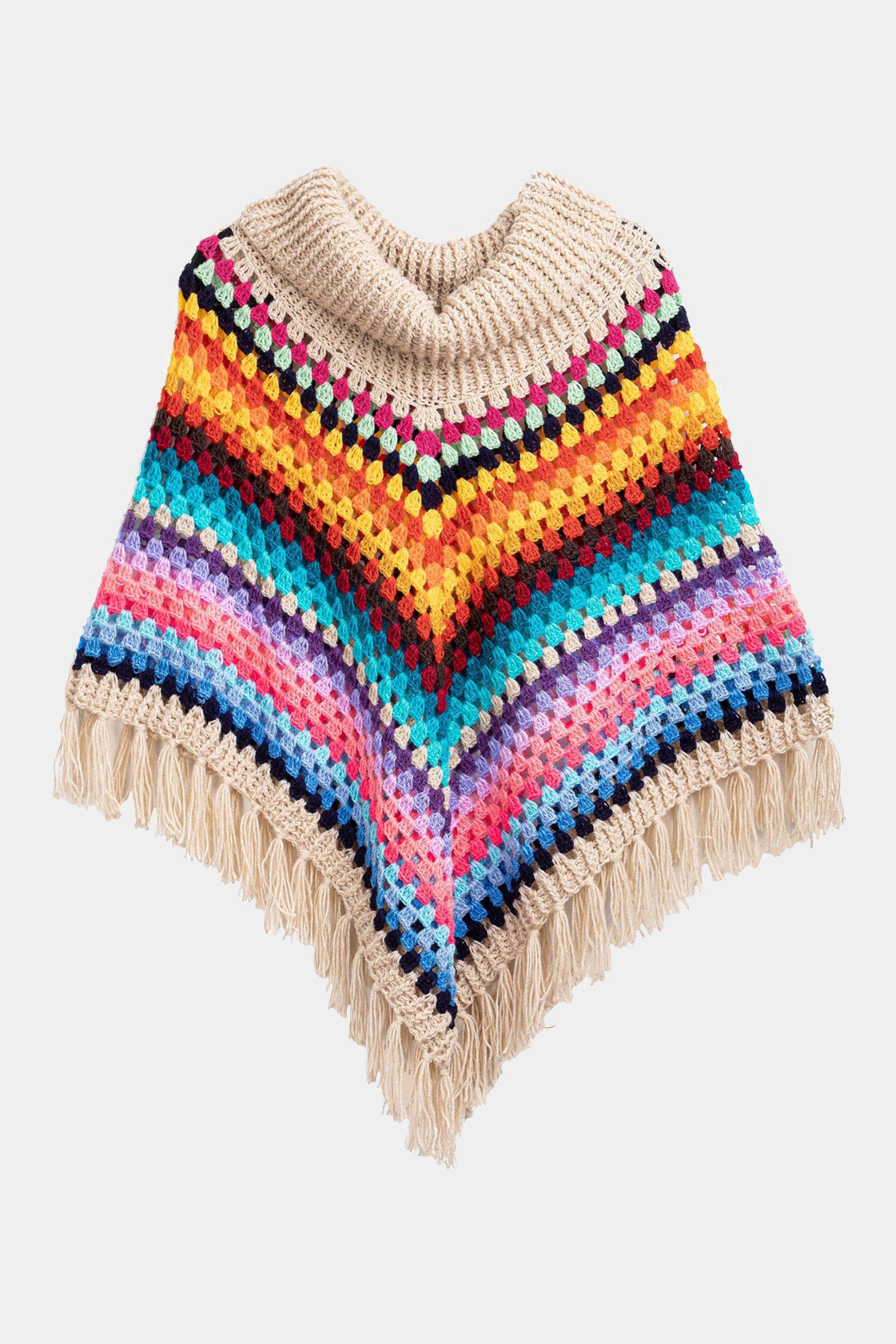 Rainbow Crochet Fringe Poncho sold by Lord & Taylor