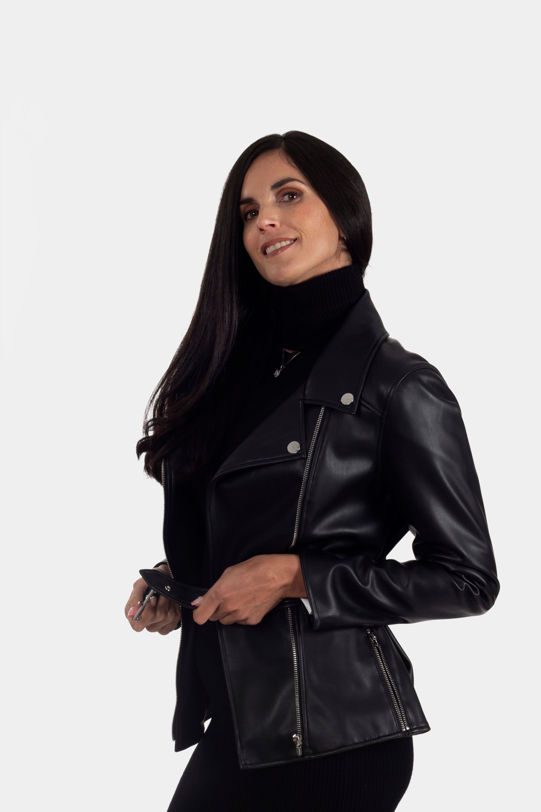 Biker Jacket with Belt and Silver Trim sold by Lord & Taylor product image thumbnail 2