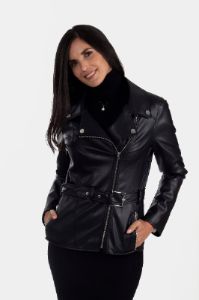 Biker Jacket with Belt and Silver Trim sold by Lord & Taylor
