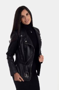 Biker Jacket with Belt and Silver Trim sold by Lord & Taylor