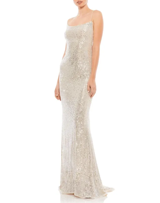 Stretch Sequin Lace Up Back Evening Gown sold by Lord & Taylor