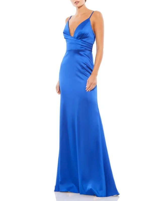 Plunging Faux Wrap Sleeveless Evening Gown sold by Lord & Taylor