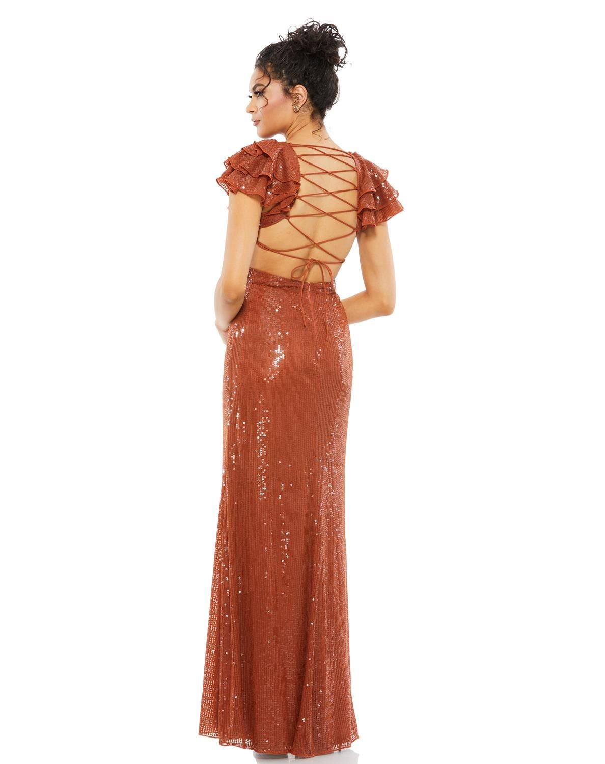 Sequined Ruffled Cut Out Lace Up Gown sold by Lord & Taylor product image thumbnail 2
