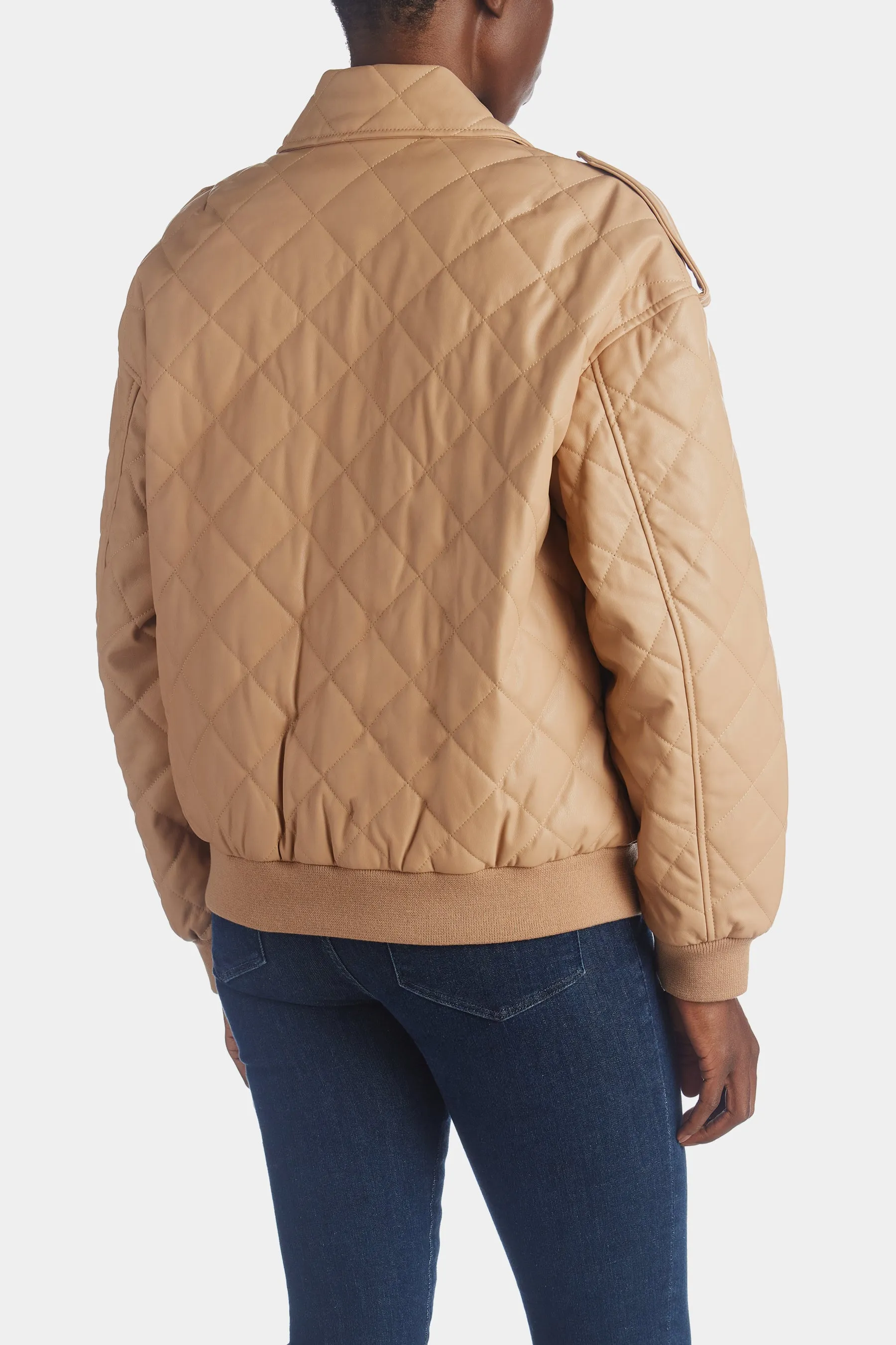 Diamond Quilted Vegan Leather Bomber sold by Lord & Taylor product image thumbnail 3