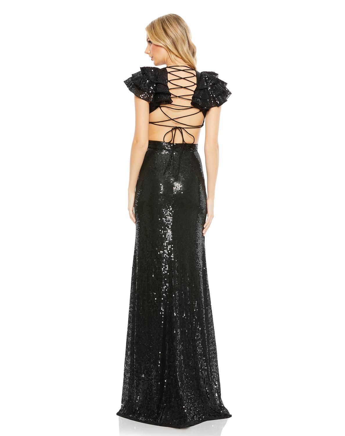 Sequined Ruffled Cut Out Lace Up Gown sold by Lord & Taylor product image thumbnail 7