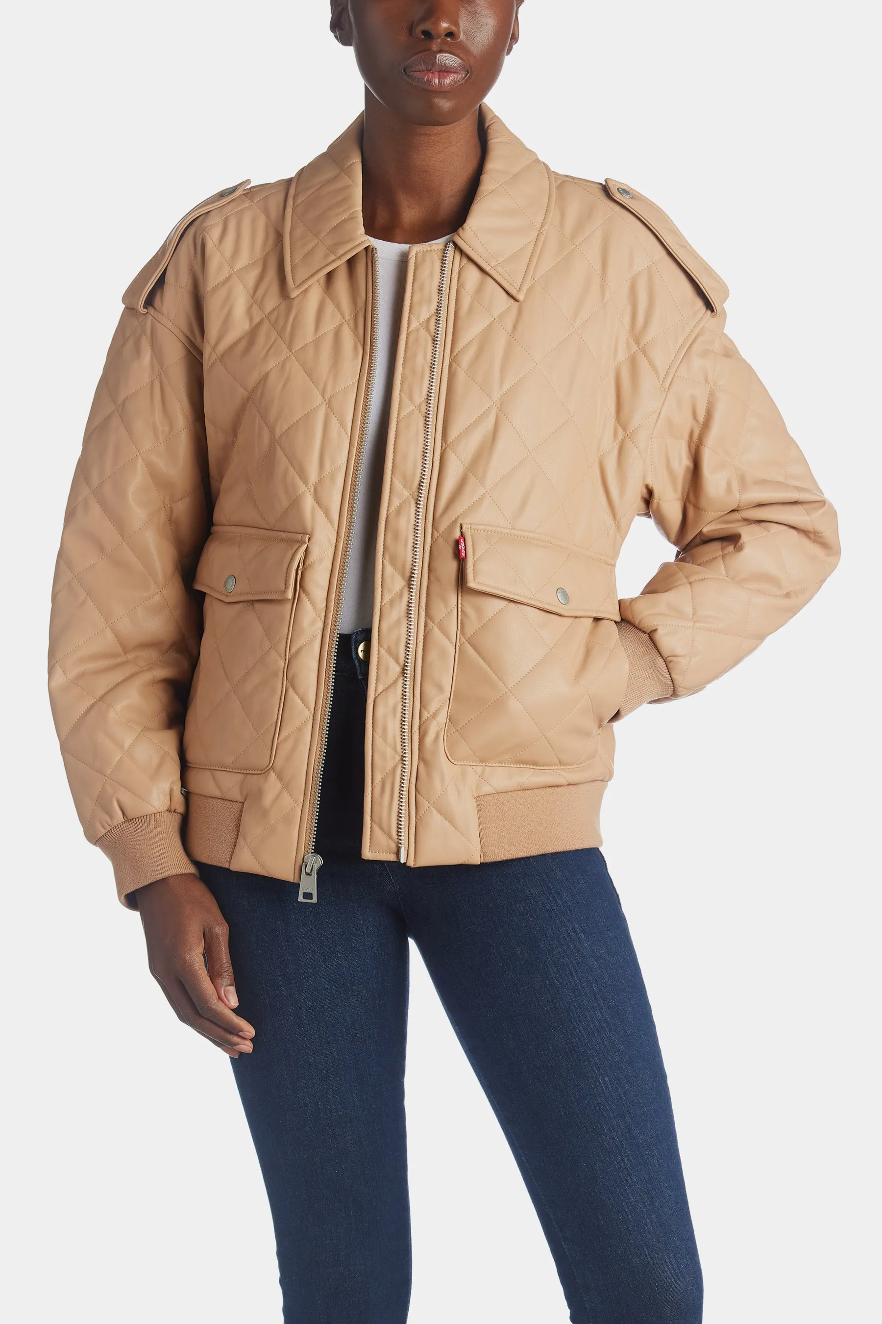 Diamond Quilted Vegan Leather Bomber sold by Lord & Taylor