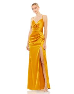 Satin Sleeveless Faux Wrap Ruched Gown sold by Lord & Taylor