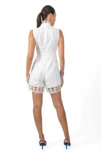 Blaine Sleeveless White Guipure Lace Romper sold by Lord & Taylor