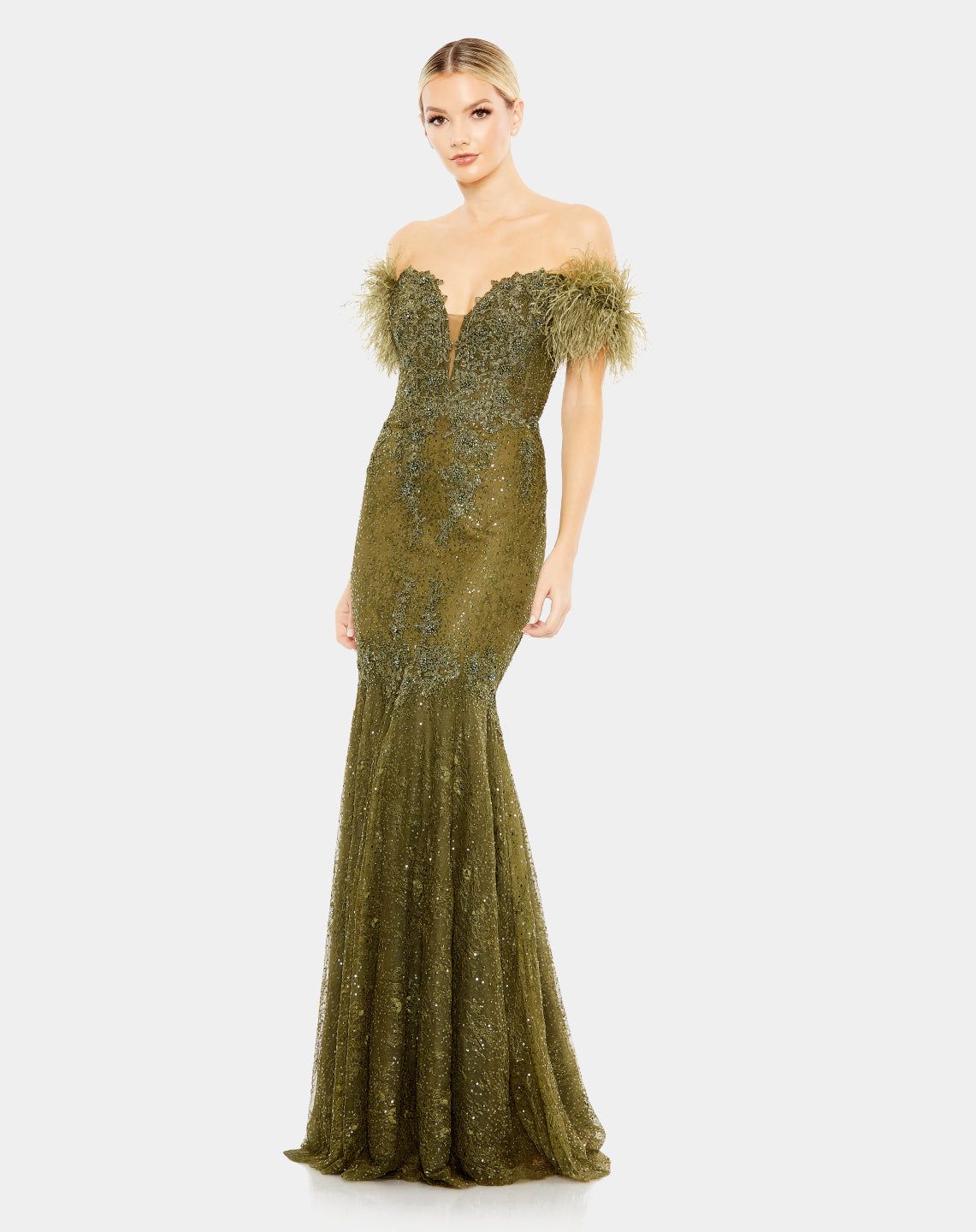 Feathered Crystal Embellished Sleeveless Gown sold by Lord & Taylor