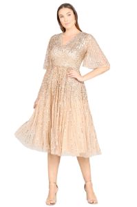 Flowing, Sequin Midi Dress with Short Sleeves sold by Lord & Taylor