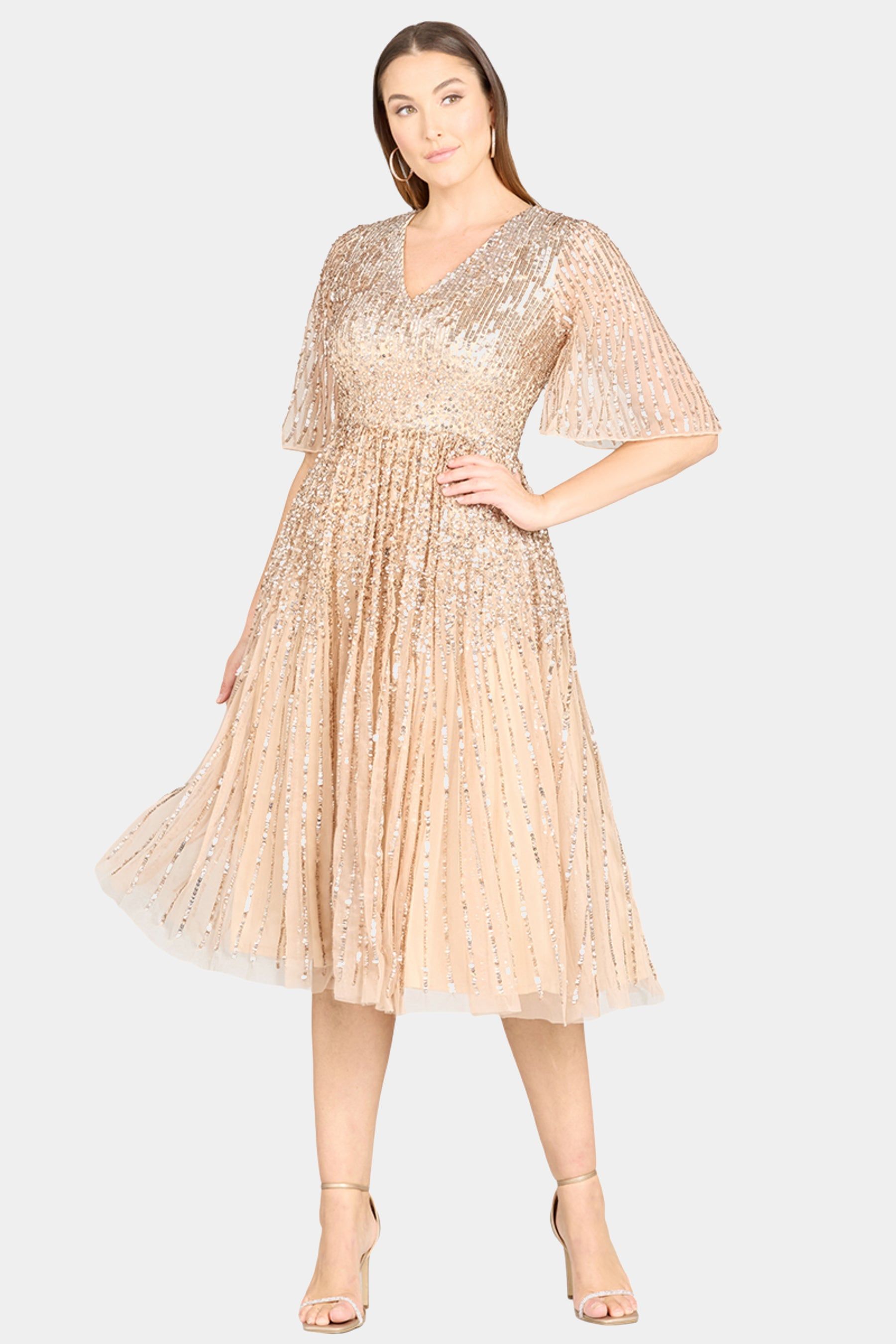 Flowing, Sequin Midi Dress with Short Sleeves sold by Lord & Taylor