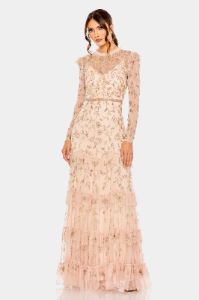 Flutter Cap Long Sleeve Tiered Gown sold by Lord & Taylor
