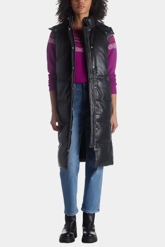 Faux Leather Longline Puffer Vest sold by Lord & Taylor