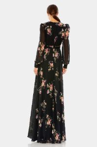 Belted Floral Print Illusion Long Sleeve Gown sold by Lord & Taylor