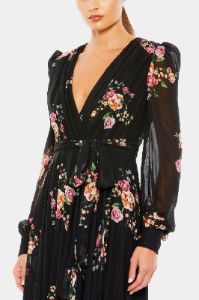 Belted Floral Print Illusion Long Sleeve Gown sold by Lord & Taylor