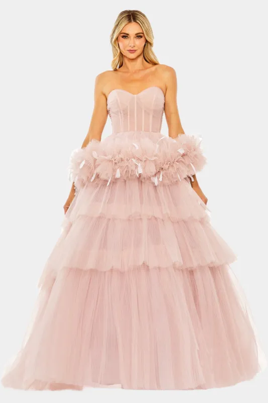 Feather Detail Strapless Tulle Gown sold by Lord & Taylor
