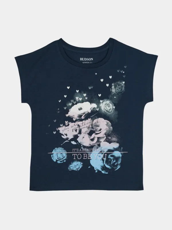 Girls Rose Print Cap Sleeves Tee sold by Lord & Taylor