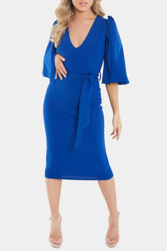 Scuba Crepe Cape Sleeve V Neck Tie Midi Dress sold by Lord & Taylor