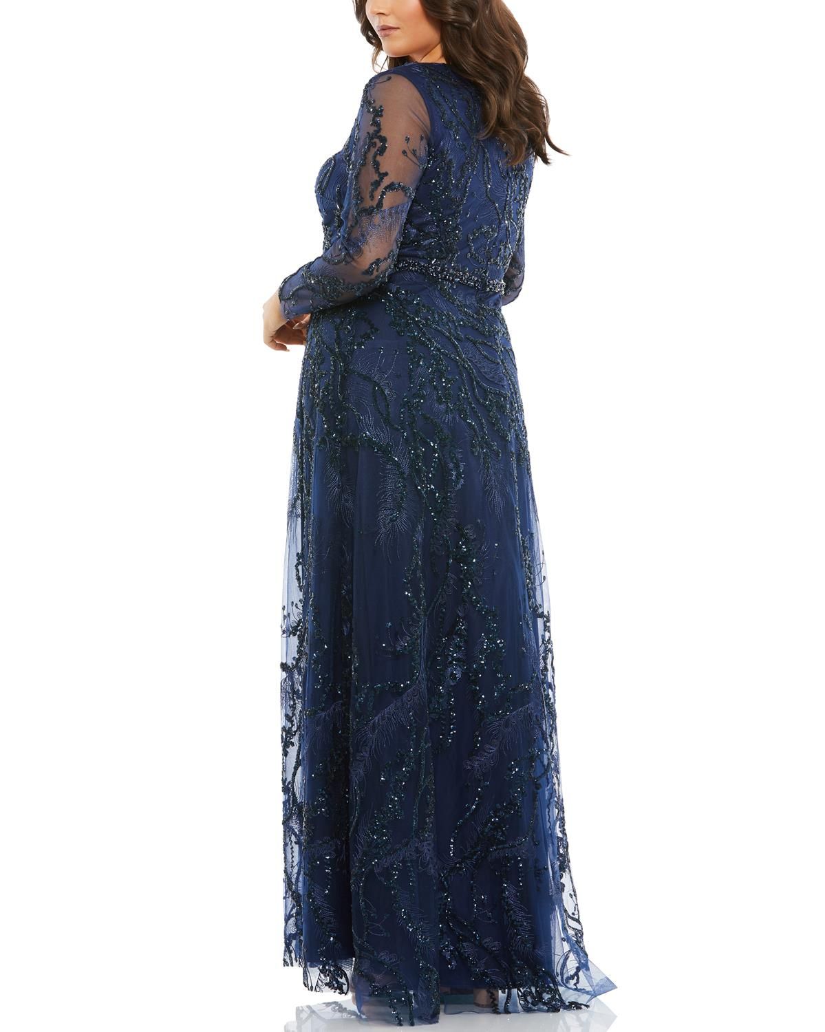 Long Sleeve Beaded V Neck Gown sold by Lord & Taylor product image thumbnail 2