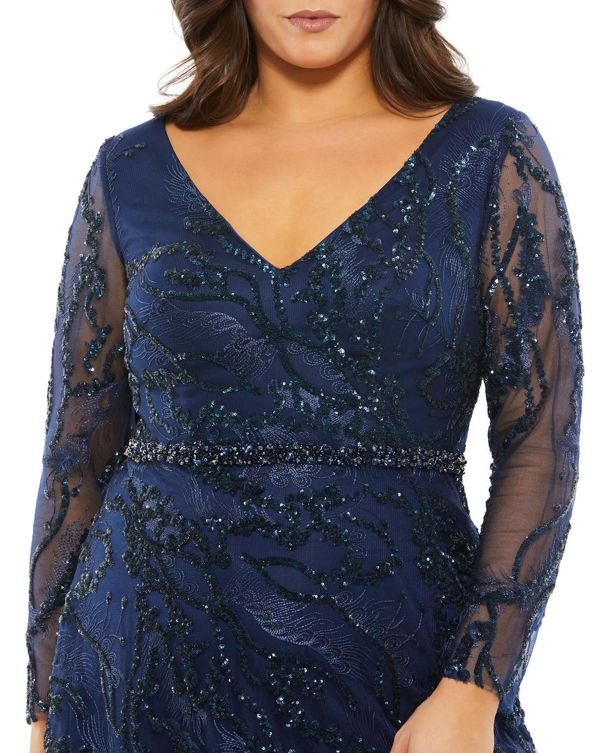 Long Sleeve Beaded V Neck Gown sold by Lord & Taylor product image thumbnail 3