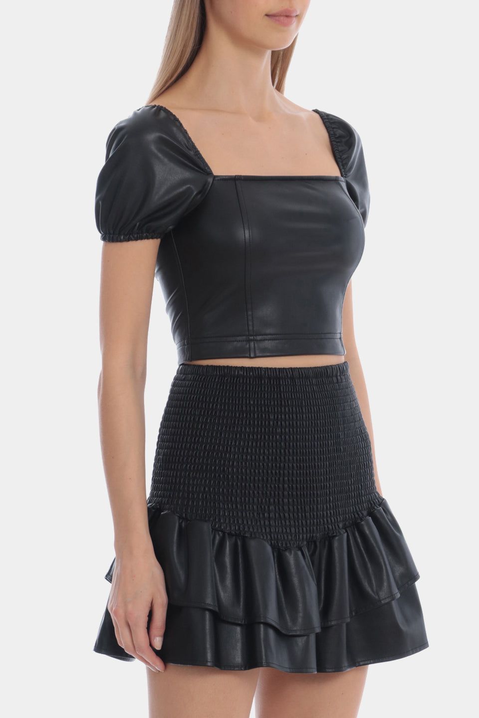 Faux Leather Puff Sleeve Crop Top sold by Lord & Taylor product image thumbnail 2