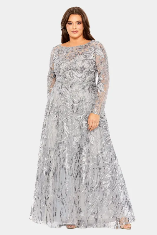 Long Sleeve High Neck Embroidered Gown sold by Lord & Taylor