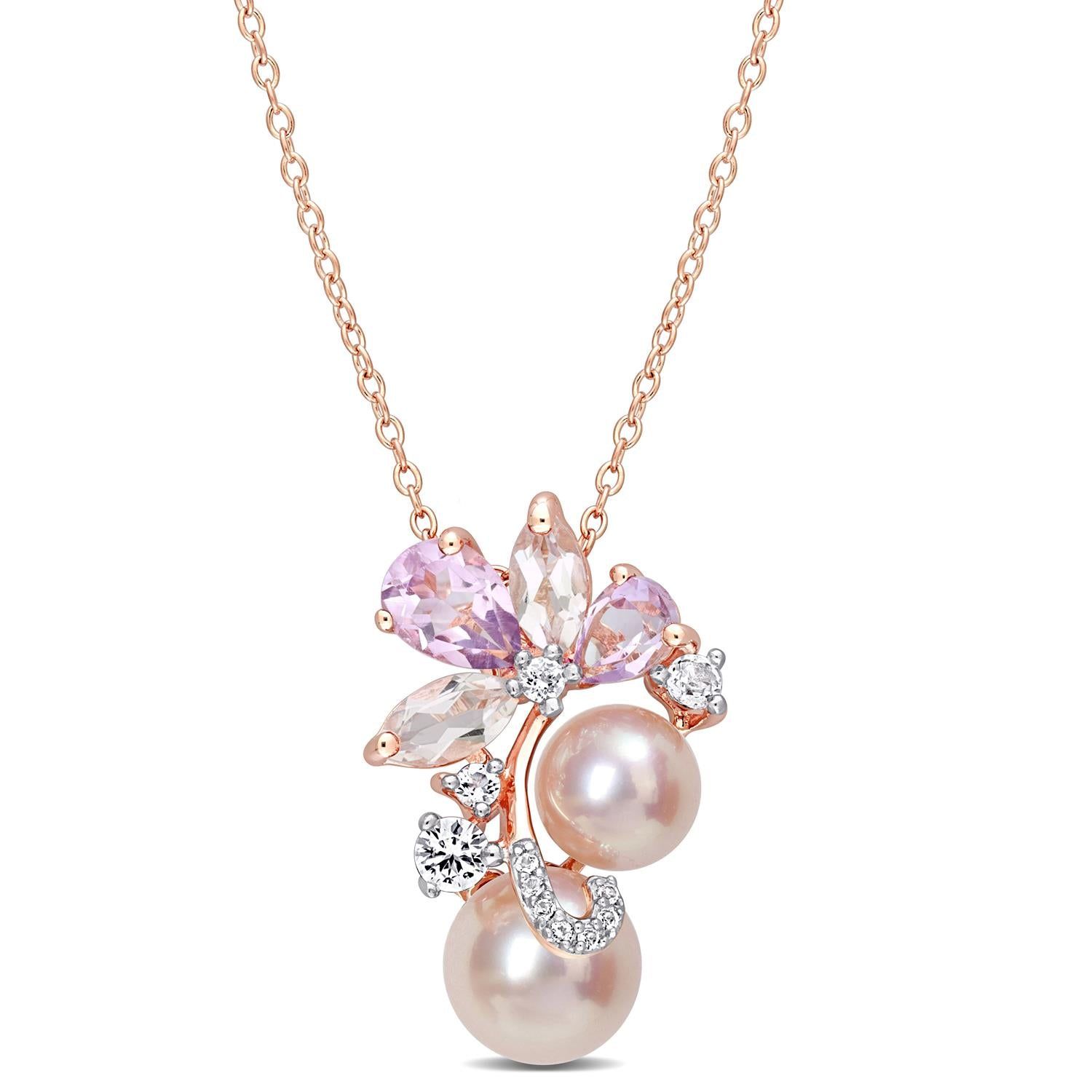 Pink Cultured Pearl Rose Quartz and Topaz Necklace sold by Lord & Taylor product image thumbnail 5