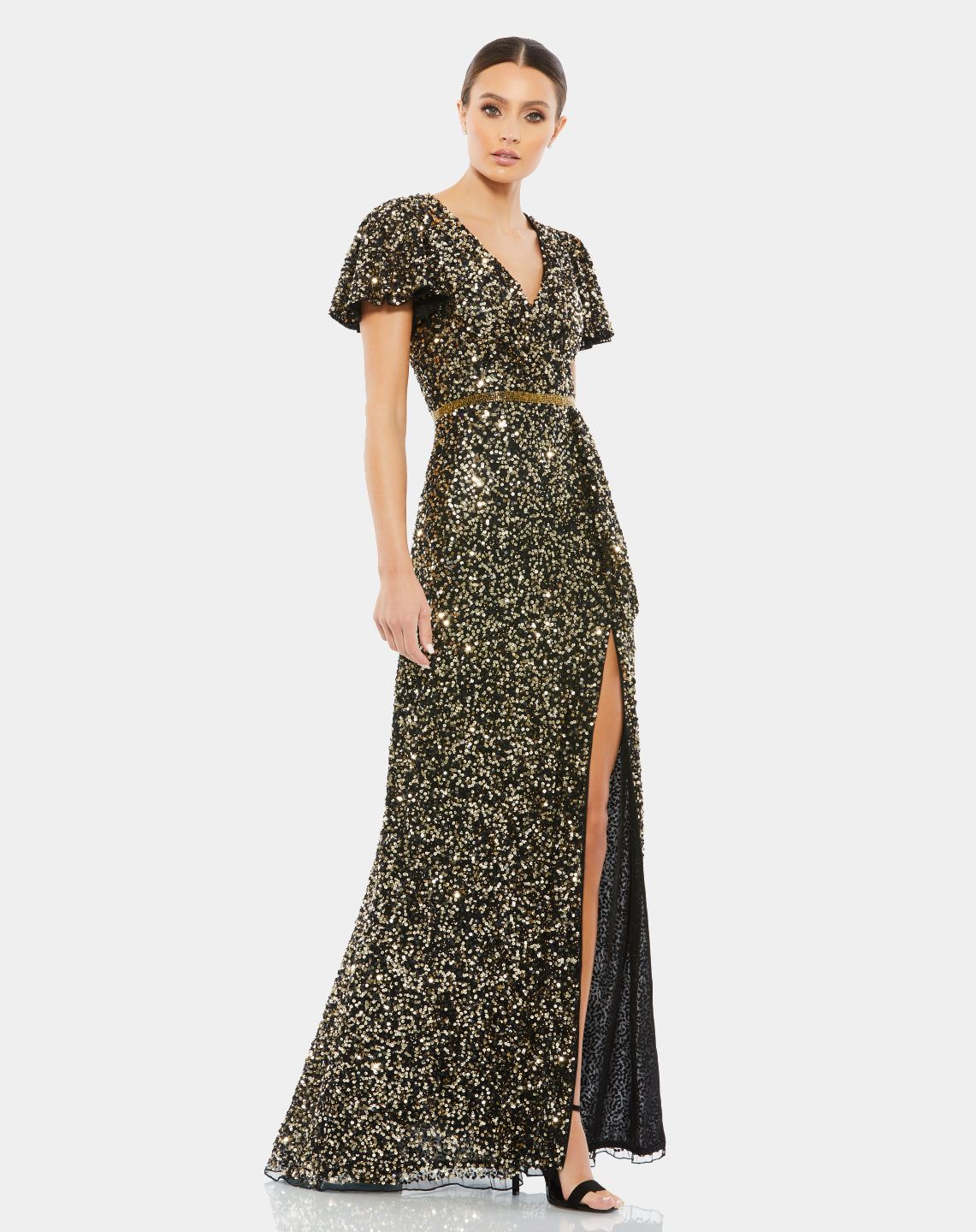Sequined Wrap Over Butterfly Sleeve Draped Gown sold by Lord & Taylor product image thumbnail 4