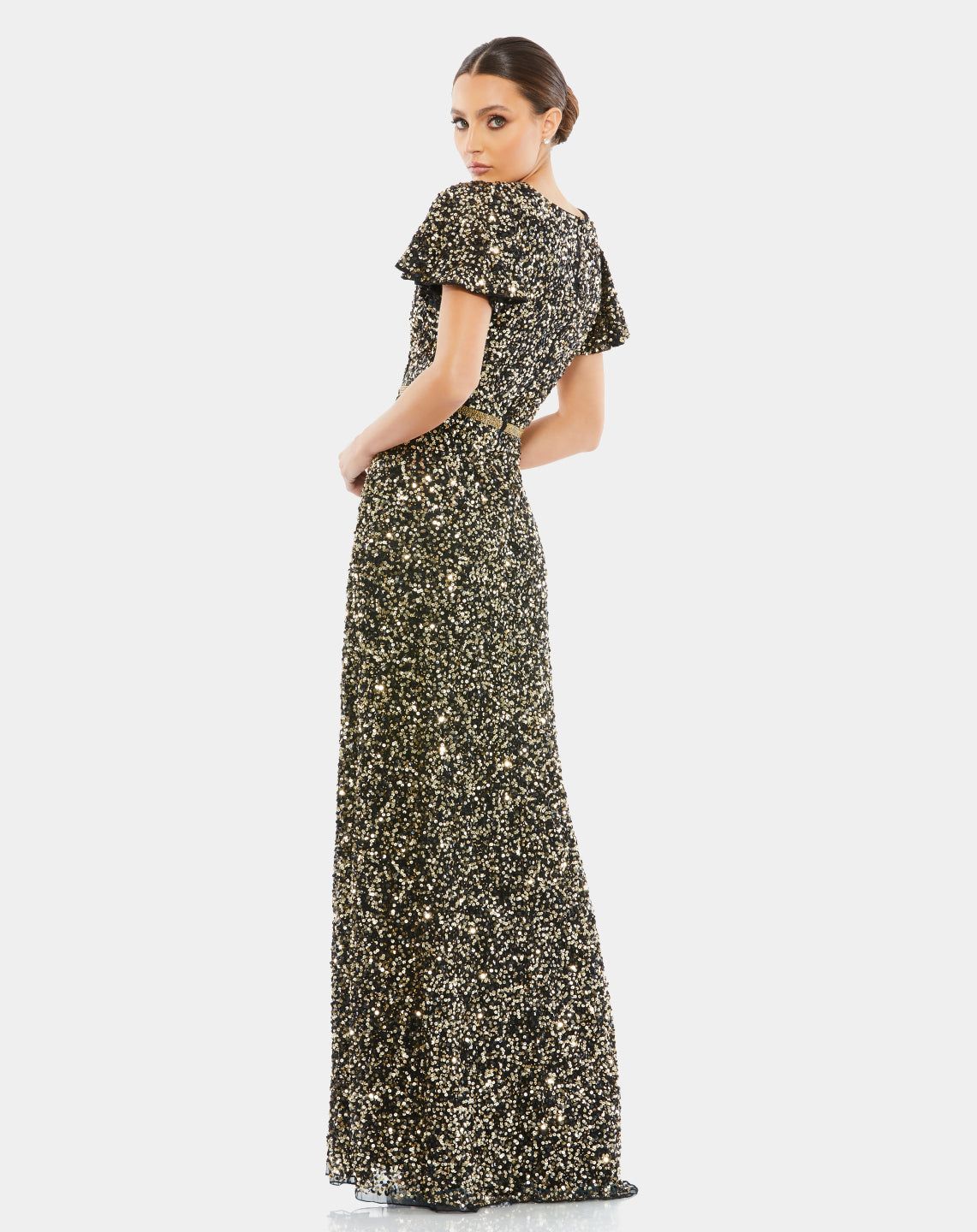 Sequined Wrap Over Butterfly Sleeve Draped Gown sold by Lord & Taylor product image thumbnail 3