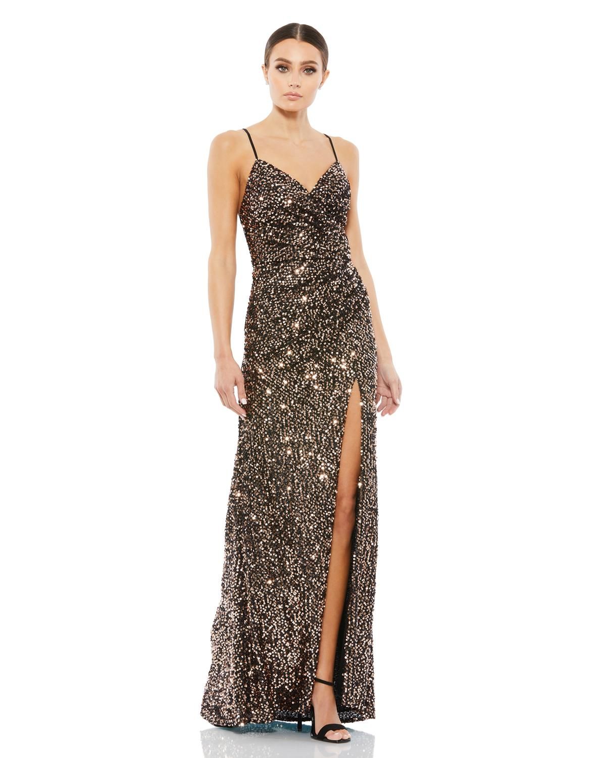 Sequined Fabric Faux Wrap Gown sold by Lord & Taylor