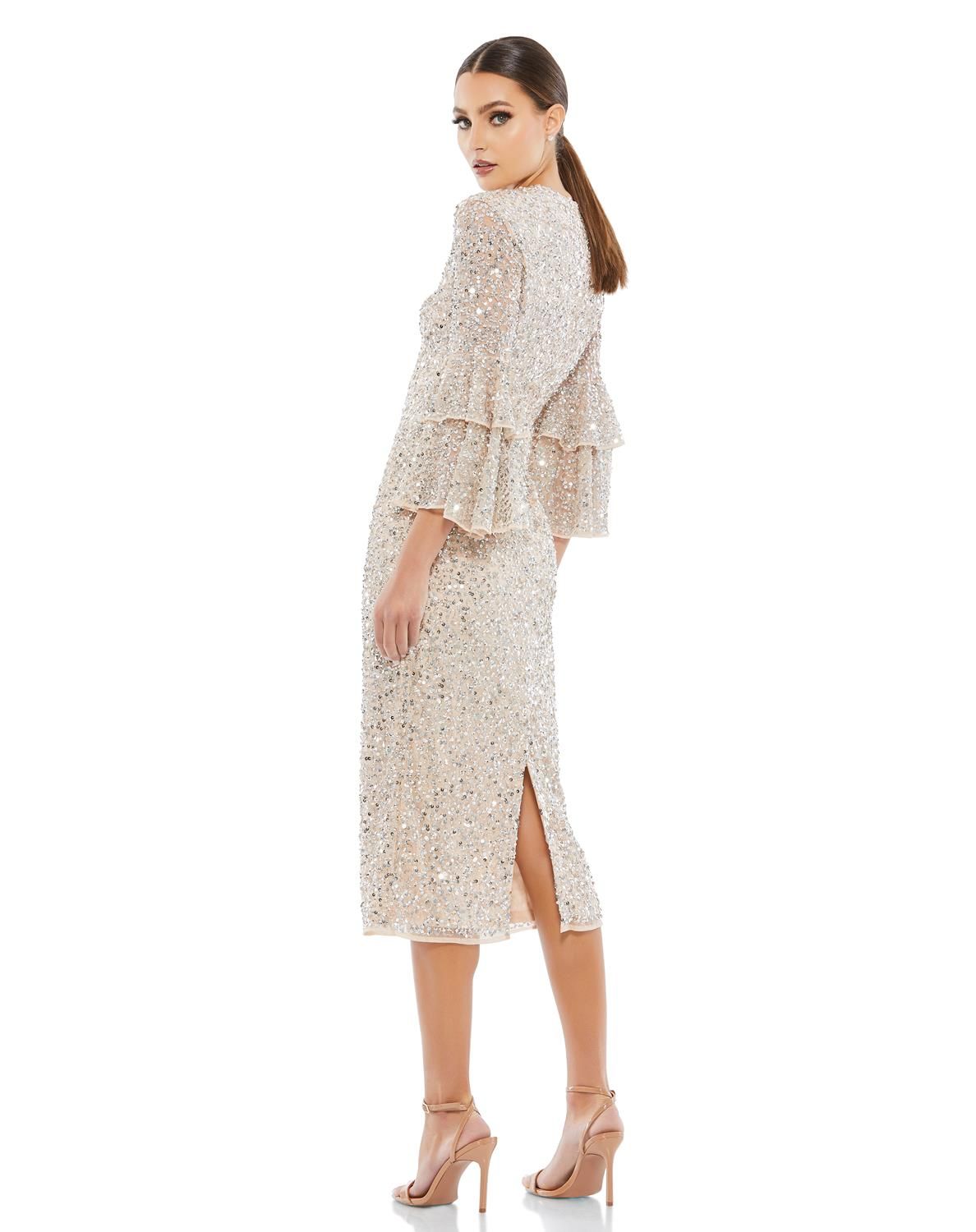 Fully Sequined Ruffle Tiered 3/4 Sleeve Midi Dress sold by Lord & Taylor product image thumbnail 10
